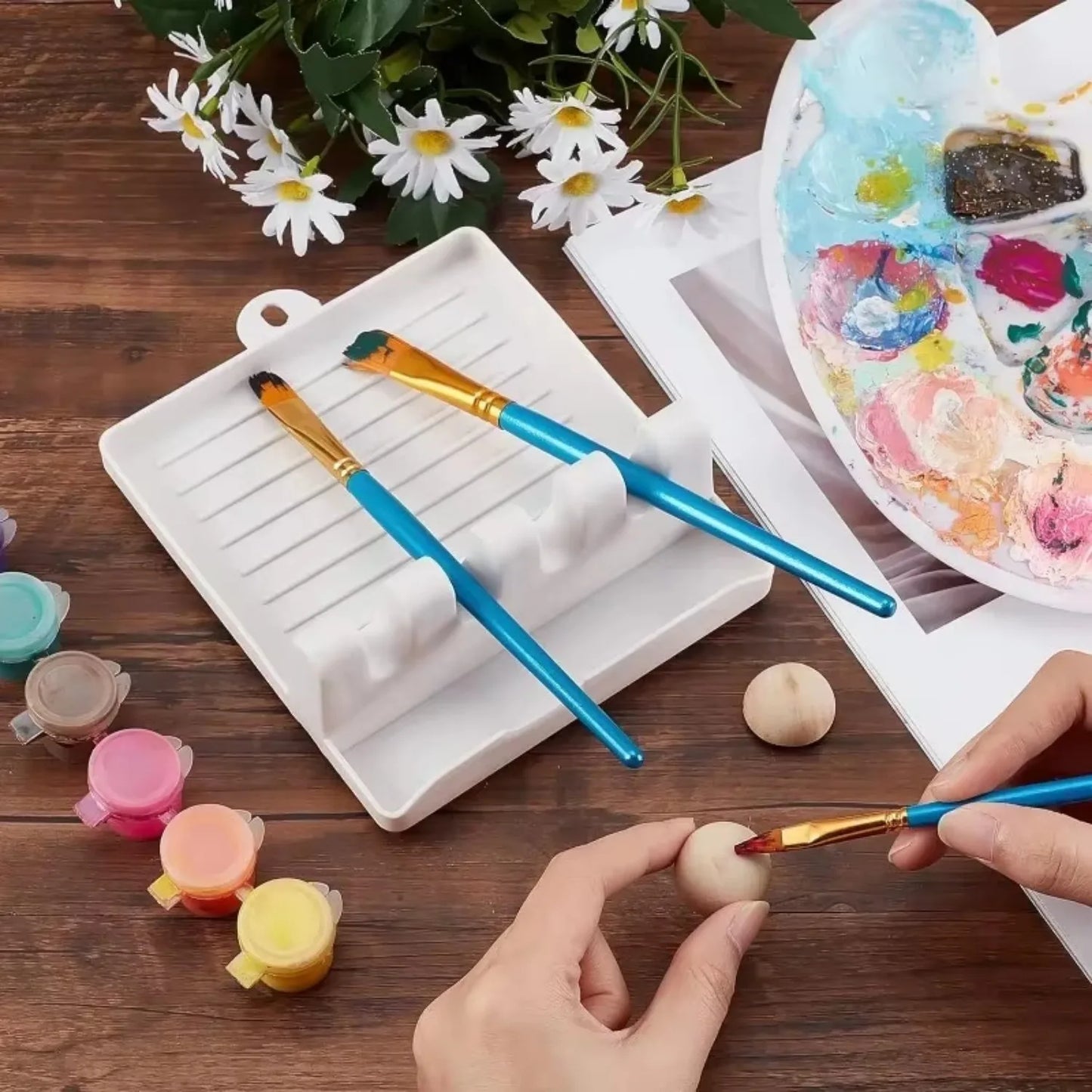 Artivyne – 4-Slot Paint Brush Rest & Drip Tray