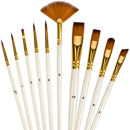 Artelio – 10-Piece Nylon Paint Brush Set
