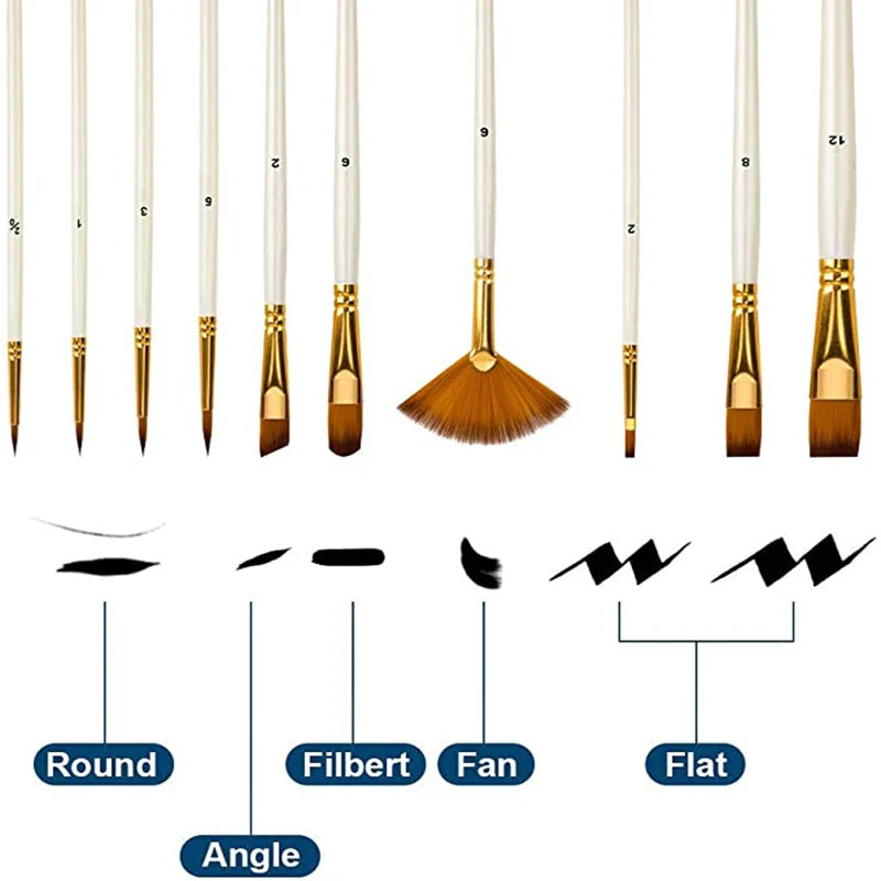 Artelio – 10-Piece Nylon Paint Brush Set