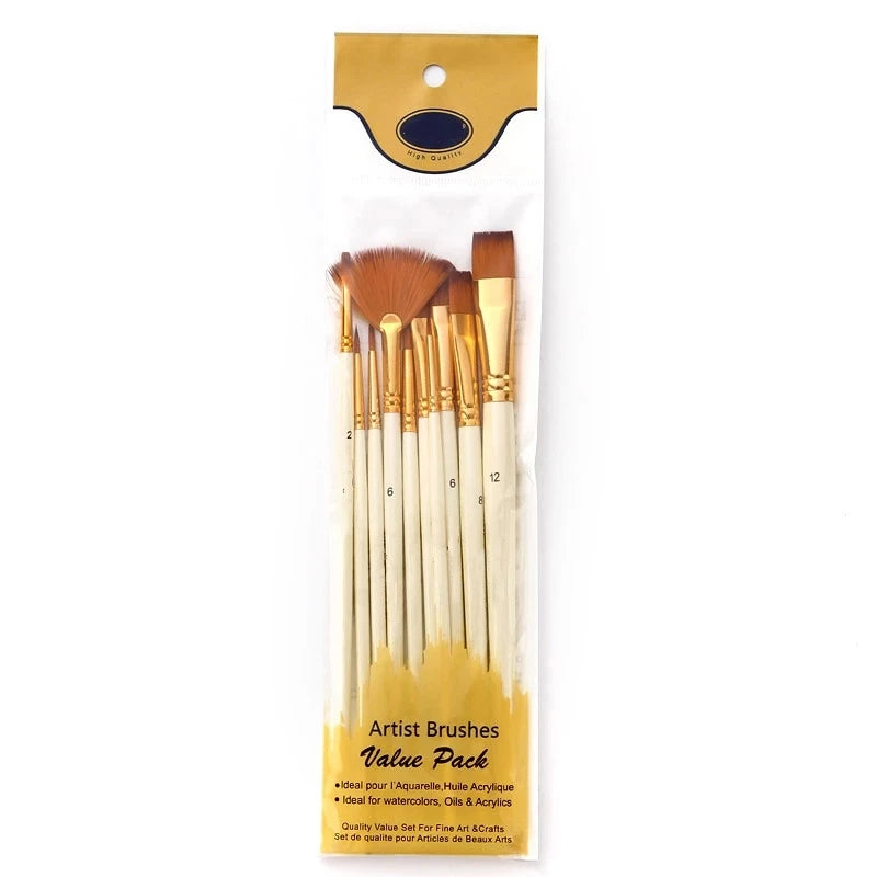 Artelio – 10-Piece Nylon Paint Brush Set