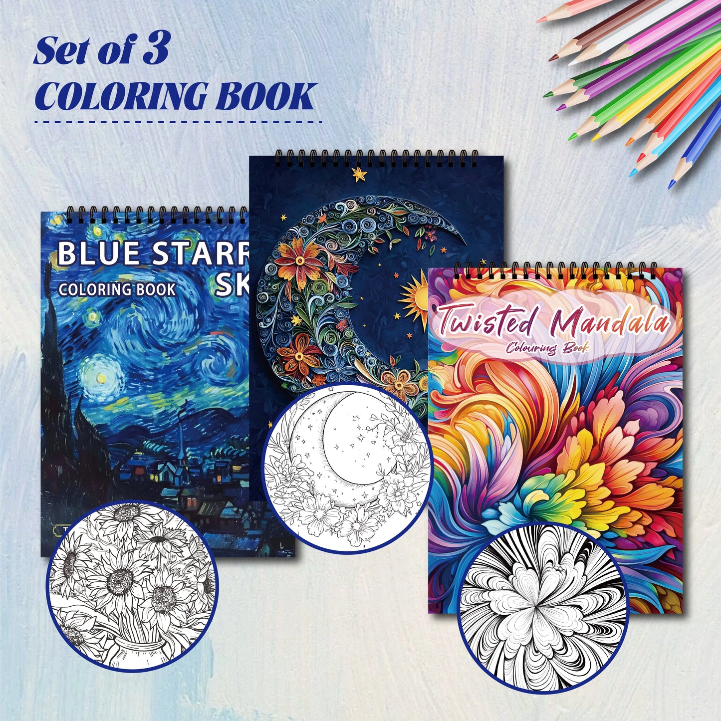 ColorPro – 3-Piece Adult Coloring Book Set