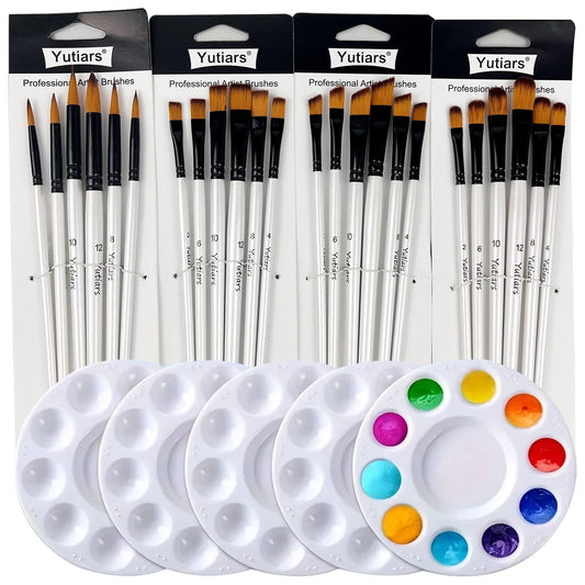 PaletteCraft – 24 Brushes & 5 Painting Palettes Set