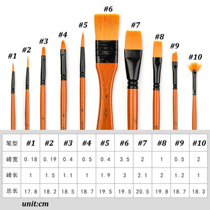 BrushAura – 10pcs Wooden Handle Painting Brush Set