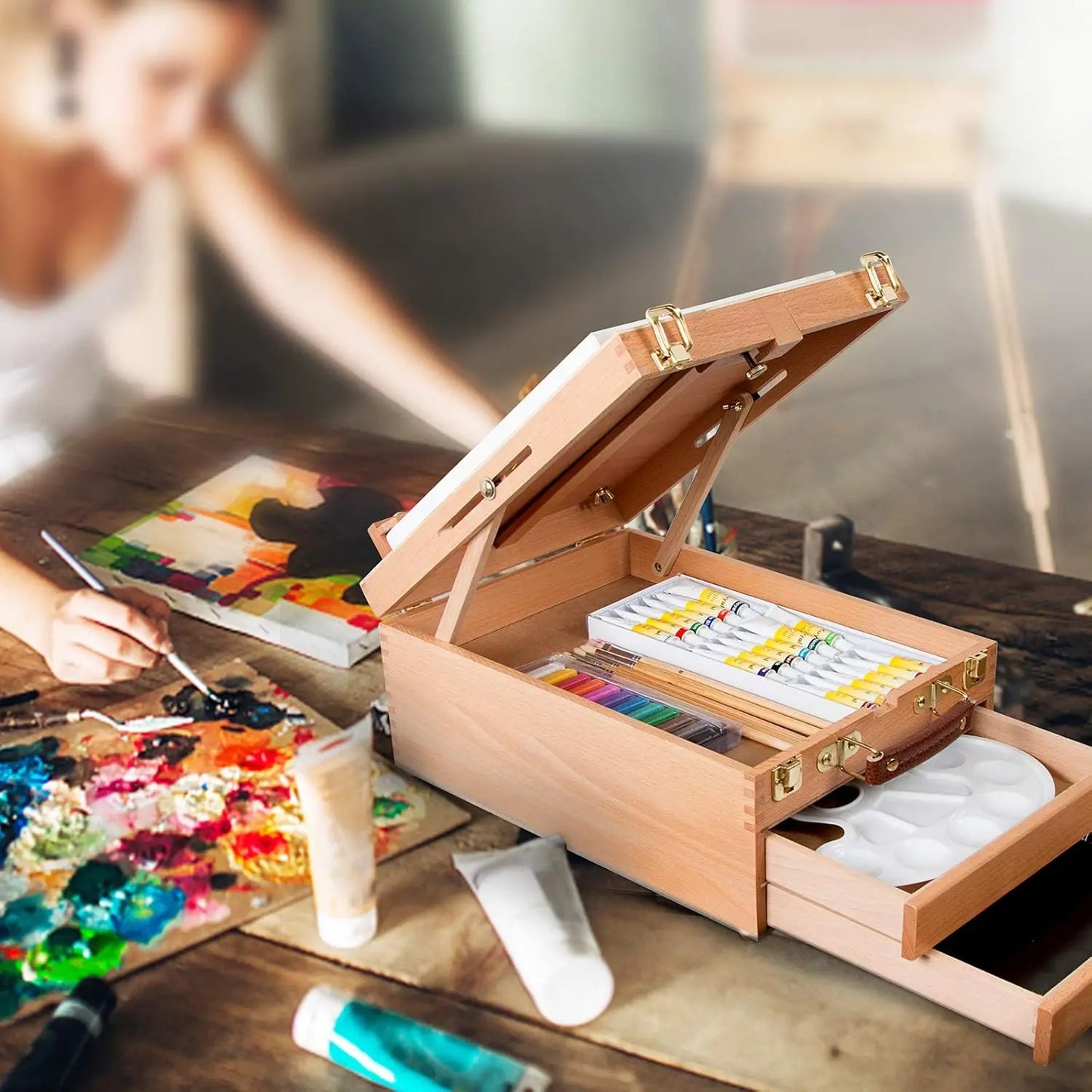 CanvasMaster – Extra Large 2-Drawer Adjustable Wooden Sketchbox Easel