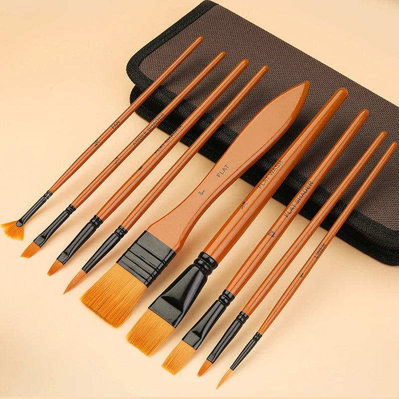 BrushAura – 10pcs Wooden Handle Painting Brush Set