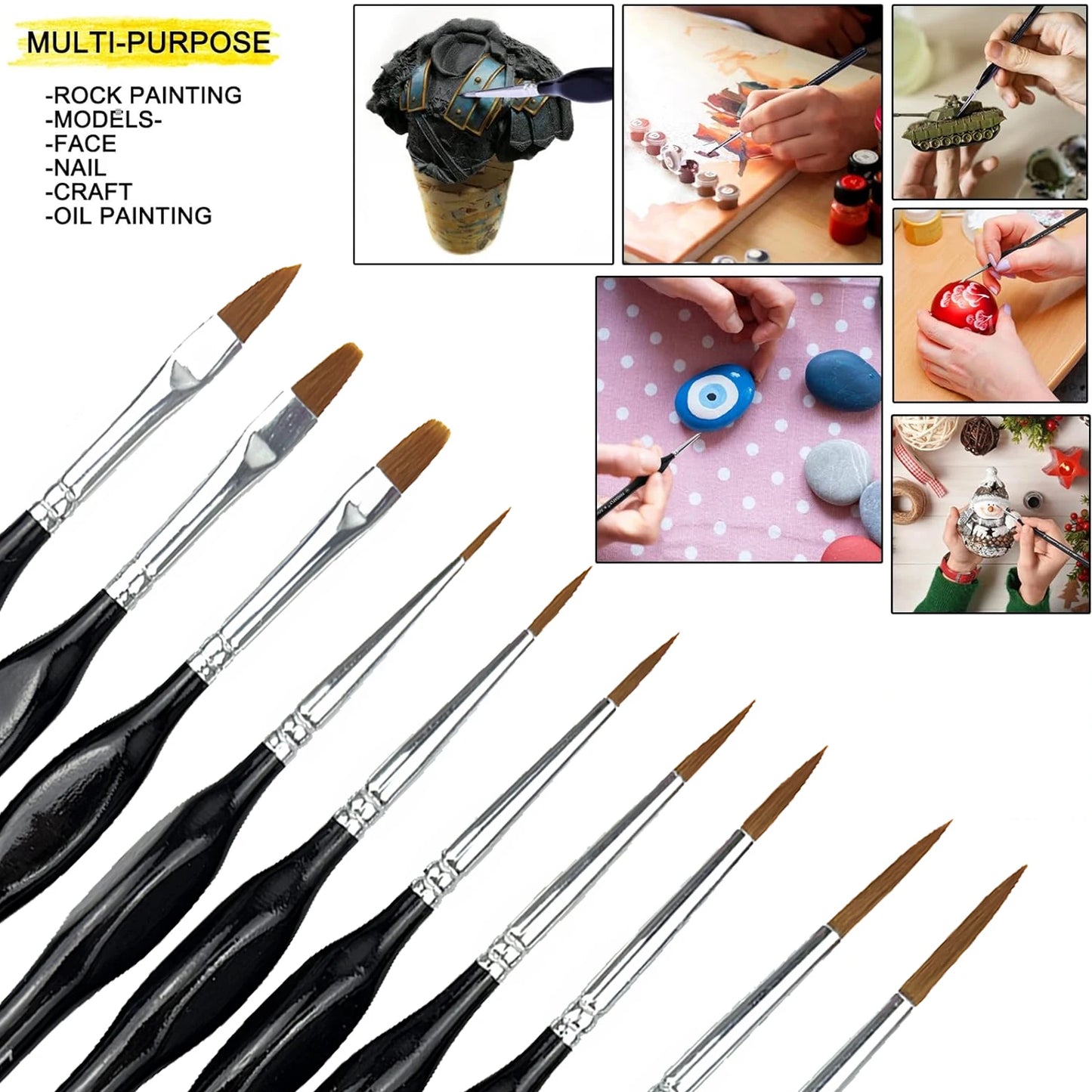 DetailCraft – 13-Piece Miniature Drybrush & Fine Detail Paint Brush Set