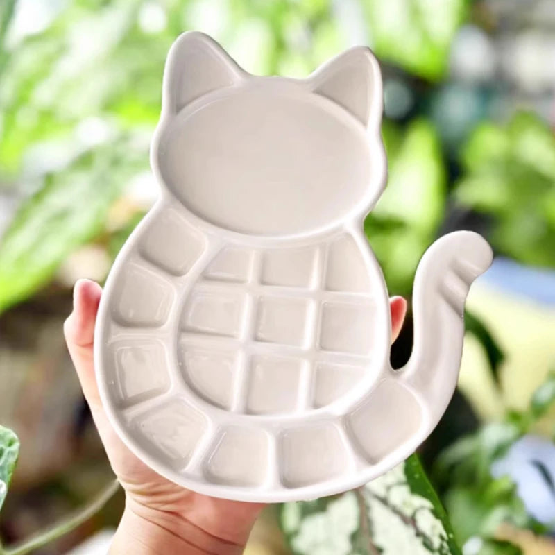 PurrPalette – Cat-Shaped Multi-Grid Ceramic Watercolor Tray