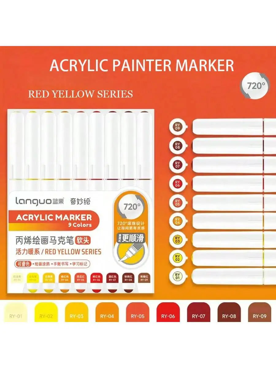 HueLinx – 9 Piece Soft Brush Acrylic Marker Set