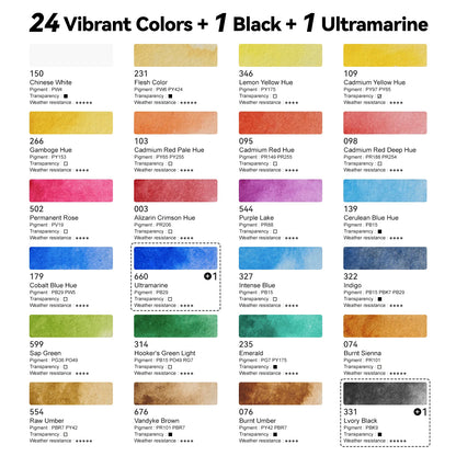 Aquarev – 24-Color Solid Watercolor Travel Set