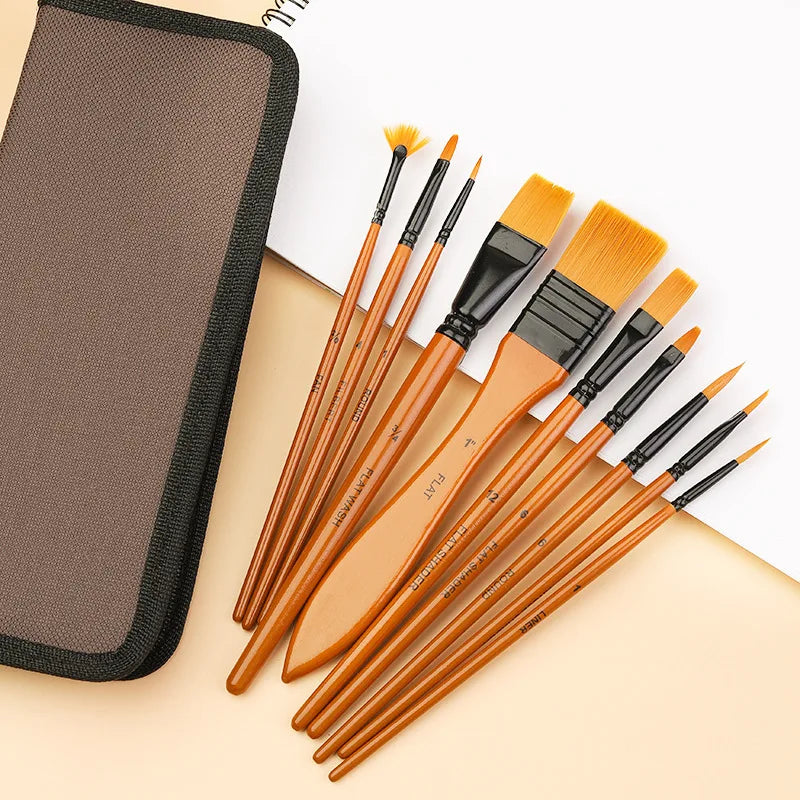 BrushAura – 10pcs Wooden Handle Painting Brush Set