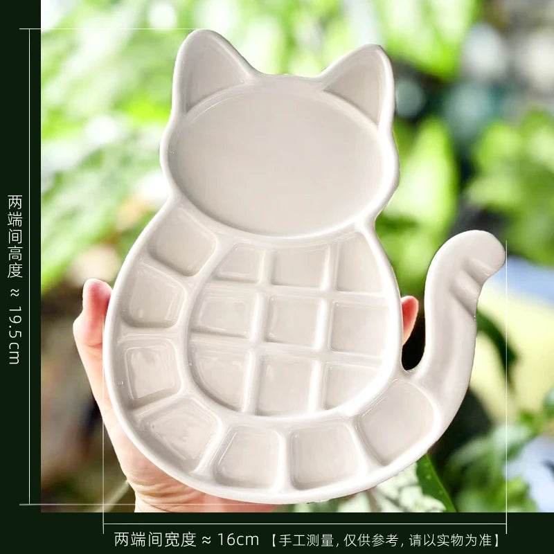 PurrPalette – Cat-Shaped Multi-Grid Ceramic Watercolor Tray