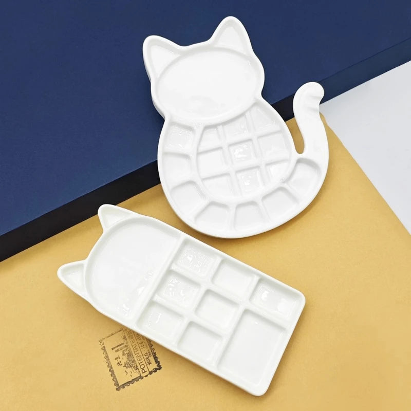 PurrPalette – Cat-Shaped Multi-Grid Ceramic Watercolor Tray