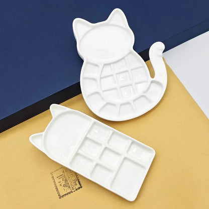 PurrPalette – Cat-Shaped Multi-Grid Ceramic Watercolor Tray