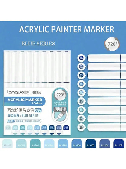HueLinx – 9 Piece Soft Brush Acrylic Marker Set