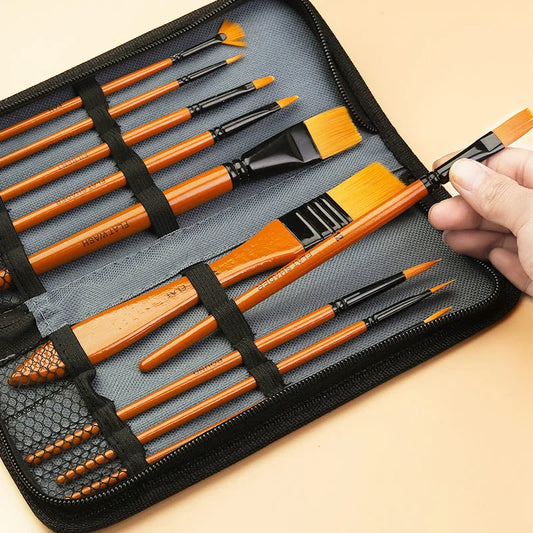 BrushAura – 10pcs Wooden Handle Painting Brush Set