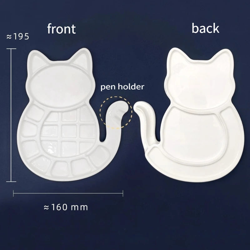 PurrPalette – Cat-Shaped Multi-Grid Ceramic Watercolor Tray