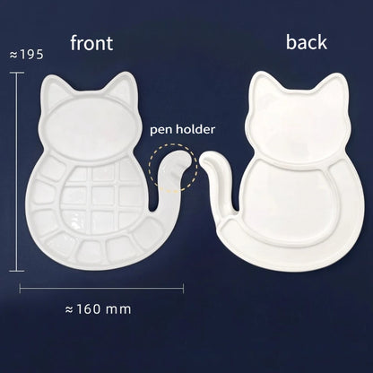 PurrPalette – Cat-Shaped Multi-Grid Ceramic Watercolor Tray