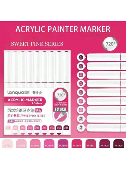HueLinx – 9 Piece Soft Brush Acrylic Marker Set